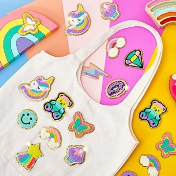 28 Vibrant Chenille Iron-On Patches for Creative Fashion