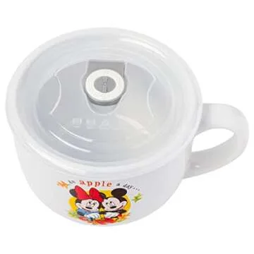 Silver Buffalo Mickey and Minnie Apple a Day Ceramic Soup Mug w Vented Plastic Lid, 24 Ounces