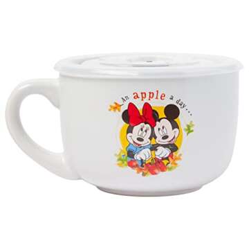 Silver Buffalo Mickey and Minnie Apple a Day Ceramic Soup Mug w Vented Plastic Lid, 24 Ounces