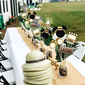 Mouse Safari Centerpiece Sticks- Let's Go Wild Jungle Animal Birthday Party Baby Shower Table Toppers for Kids（28PCS）