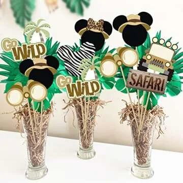 Mouse Safari Centerpiece Sticks- Let's Go Wild Jungle Animal Birthday Party Baby Shower Table Toppers for Kids（28PCS）