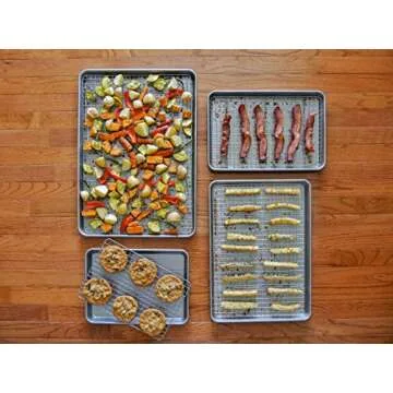USA Pan Bakeware Quarter Sheet Baking Pan and Bakeable Nonstick Cooling Rack Set, Metal
