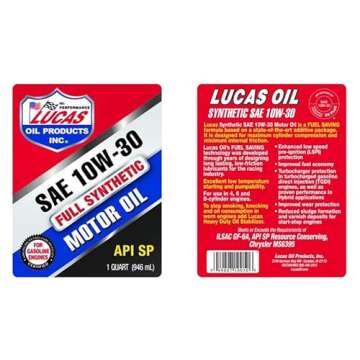 Lucas Oil 10050 Full Synthetic SAE 10W-30 Motor Oil - 1 Quart (Pack of 6)