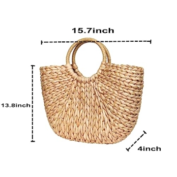 Womens Large Straw Bags Beach Tote Bag Handwoven Hobo Bag Summer Beach Bag Straw Handbag (Brown)