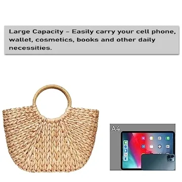 Womens Large Straw Bags Beach Tote Bag Handwoven Hobo Bag Summer Beach Bag Straw Handbag (Brown)