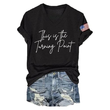 Stylish Women's V-Neck Patriotic Turning Point Tee
