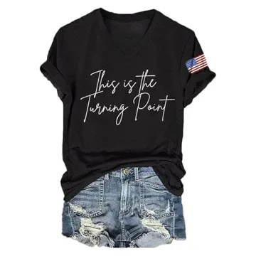Stylish Women's V-Neck Patriotic Turning Point Tee
