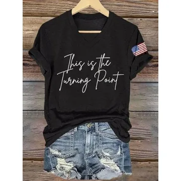Stylish Women's V-Neck Patriotic Turning Point Tee