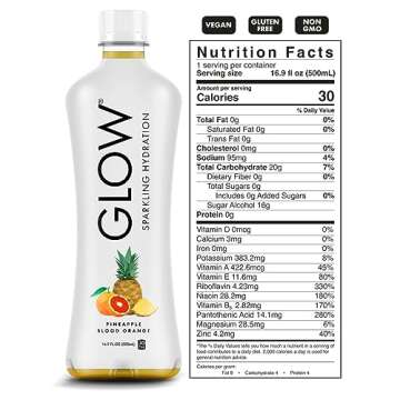GLOW Sparkling Hydration Drink 16.9oz 12 Pack – Sugar Free Low Calorie All Natural Antioxidant & V...