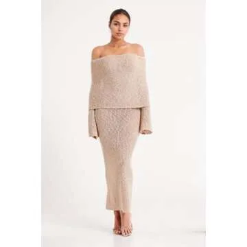 CUTEGAL Women's Off Shoulder Maxi Dress Long Sleeve Bodycon Knit Crochet Mesh Sweater Sexy Vacation ...
