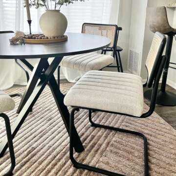ONEVOG Mid-Century Modern Dining Chair, Natural Mesh Rattan Backrest, Upholstered Fabrics Seat, Arml...