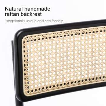 ONEVOG Mid-Century Modern Dining Chair, Natural Mesh Rattan Backrest, Upholstered Fabrics Seat, Armless Chairs with Metal Legs for Home Kitchen Dining Room, Set of 2, Beige