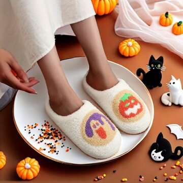 LNERIP Women's Men's Cookie Slippers Pumpkin Lantern Slippers Memory Foam Warm Plush Funny Halloween...