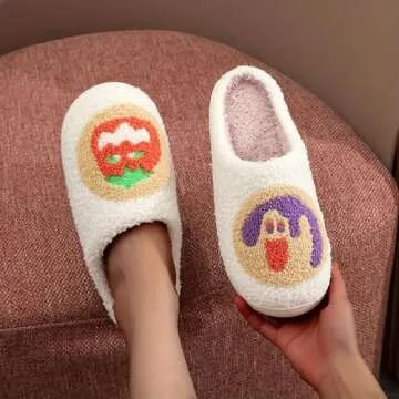 LNERIP Women's Men's Cookie Slippers Pumpkin Lantern Slippers Memory Foam Warm Plush Funny Halloween Slippers Embroidery Print House Shoes 43-44