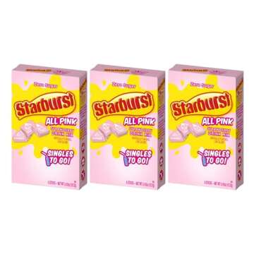 Starburst Singles To Go Powdered Drink Mix, All Pink Strawberry, 3 Boxes with 6 Packets Each - 18 To...