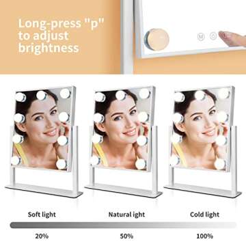 MiroFan Vanity Mirror with Lights Hollywood Mirror Lighted Makeup Mirror with Dimmable&3 Color Modes Lights, 9 LED Bulbles with Detachable 10X Magnification Mirror Lighted Makeup Mirror
