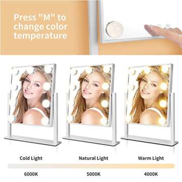MiroFan Vanity Mirror with Lights Hollywood Mirror Lighted Makeup Mirror with Dimmable&3 Color Modes Lights, 9 LED Bulbles with Detachable 10X Magnification Mirror Lighted Makeup Mirror