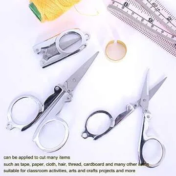 Foldable Small Scissors,Portable Mini Travel Scissor,Big Size Stainless Steel Folding Scissors with Keychain Pointy Small Sewing Fold Up Scissors Craft Camping 4 pack
