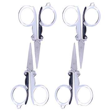 Foldable Small Scissors,Portable Mini Travel Scissor,Big Size Stainless Steel Folding Scissors with Keychain Pointy Small Sewing Fold Up Scissors Craft Camping 4 pack