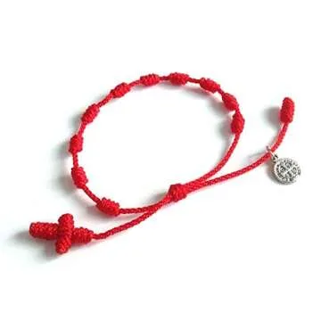 SIFRIMANIA Pray Decade Handmade Mini Rosary St Benedict Red String Bracelets Guest Celebration Favor...