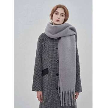 OUNIYA (Premium) Large Chunky Scarf Colorful Cashmere Feel Oversized Scarves Blanket Soft Big Wool Thick Winter Warm Women (grey)