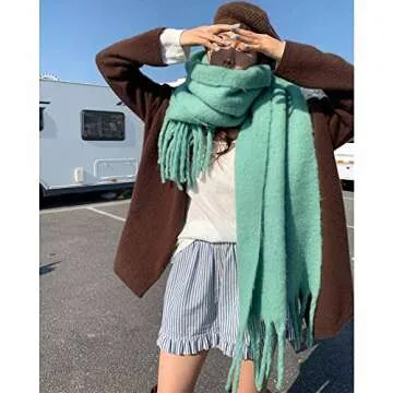 OUNIYA (Premium) Large Chunky Scarf Colorful Cashmere Feel Oversized Scarves Blanket Soft Big Wool Thick Winter Warm Women (grey)