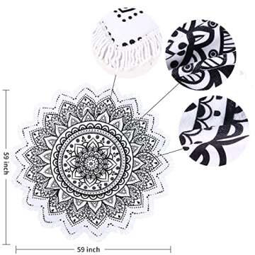 Large Microfiber Boho Mandala Beach Towel Round Bohemian Beach Blanket Hippie Indian Throw Blanket B...