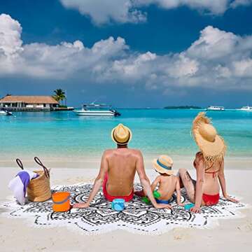 Large Microfiber Boho Mandala Beach Towel Round Bohemian Beach Blanket Hippie Indian Throw Blanket Beach Tapestry Sand Free Quick Dry Picnic Meditation Mat Wall Decor Circle Tablecloth,59'',Black