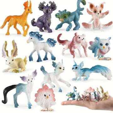 Liberty Imports 12 Pack Fantasy Creatures Figurines Set - Cute Plastic Fairy Animals & Mythical Toy ...