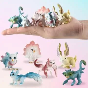 Liberty Imports 12 Pack Fantasy Creatures Figurines Set - Cute Plastic Fairy Animals & Mythical Toy Figures, Mini Unicorn Cake Toppers, Party Favors, Imaginative Play for Girls, Kids