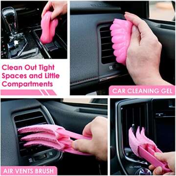 vioview Pink Car Cleaning Kit, Car Detailing Kit Interior Cleaner with Windshield Cleaning Tool, Detailing Brush Set, Cleaning Gel, Car Cleaning Supplies for Windows, Dashboard, Air Vents