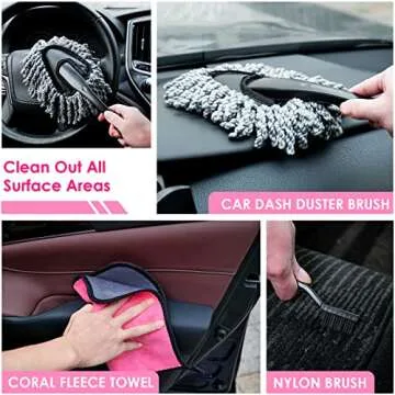 vioview Pink Car Cleaning Kit, Car Detailing Kit Interior Cleaner with Windshield Cleaning Tool, Detailing Brush Set, Cleaning Gel, Car Cleaning Supplies for Windows, Dashboard, Air Vents