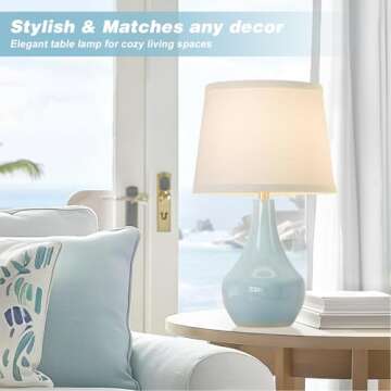 Seealle 19.4" Modern Ceramic Table Lamps for Night Stands - Bedside Lamps Set of 2 for Nightstand, B...