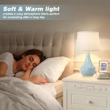 Seealle 19.4" Modern Ceramic Table Lamps for Night Stands - Bedside Lamps Set of 2 for Nightstand, Blue Bedroom Lamp for Living Room Cute Desk End Table Office Guest Room Dresser Rocker Swtich