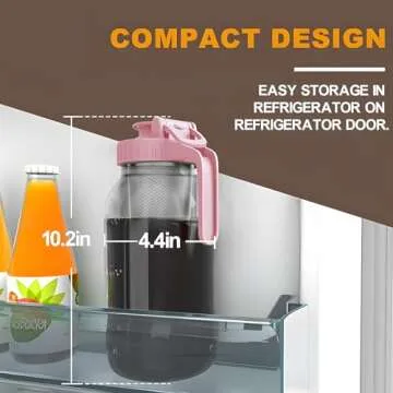 JunVpic Cold Brew Coffee Maker Jar - 64oz Thick Glass Multipurpose Mason Pitcher Spout Lid with Handle & Stainless Steel Filter for Iced Coffee, Lemonade, Ice Tea, Homemade Fruit Drinks Container