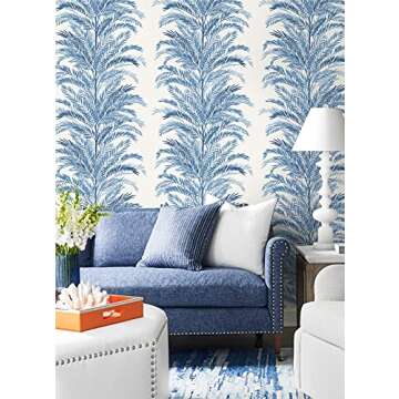Lillian August Peel and Stick Coastal Blue Palm Wallpaper