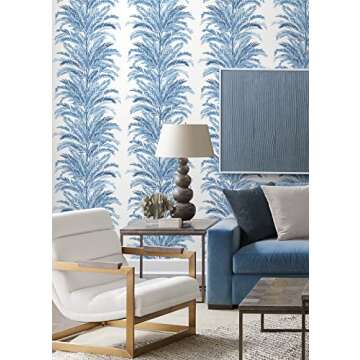 Lillian August Peel and Stick Coastal Blue Palm Wallpaper