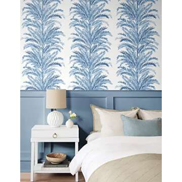 Lillian August Peel and Stick Coastal Blue Palm Wallpaper