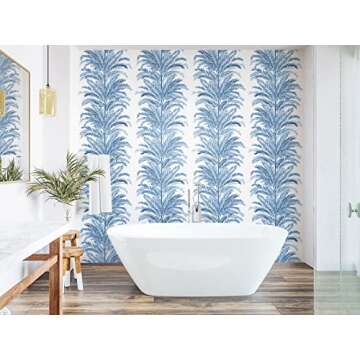 Lillian August Peel and Stick Coastal Blue Palm Wallpaper