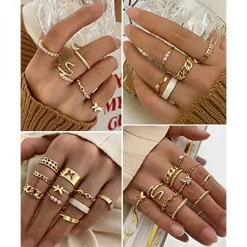 iF YOU 30 Pcs Vintage Gold Knuckle Rings Set, Boho Butterfly Snake Stackable Finger Rings for Women, Midi Rings Pack