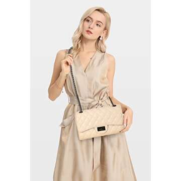 Gladdon Quilted Crossbody Purse for Women Trendy Ladies Shoulder Bag with Chain Designer Purses Beig...