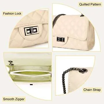 Gladdon Quilted Crossbody Purse for Women Trendy Ladies Shoulder Bag with Chain Designer Purses Beige