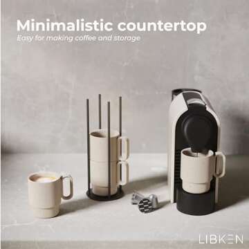 Elegant Stackable Coffee Mug Set with Rack - 10oz Ceramic Mugs - Scandinavian Style