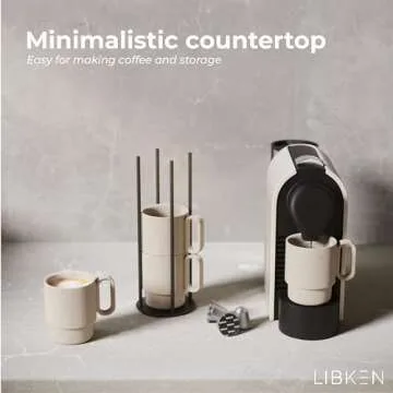 Elegant Stackable Coffee Mug Set with Rack - 10oz Ceramic Mugs - Scandinavian Style