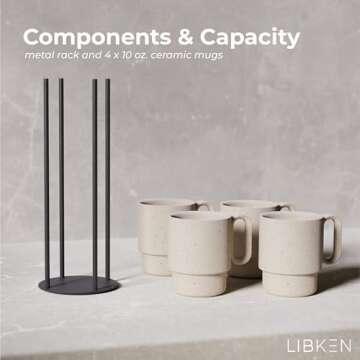 Stylish Stackable Coffee Mug Set with Black Stand