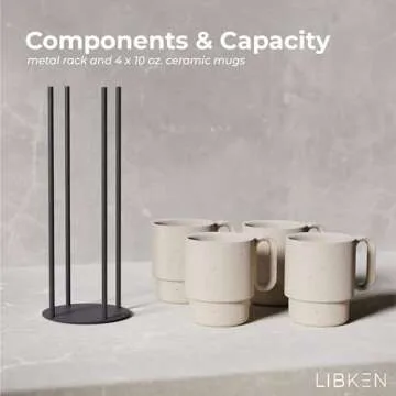 Stylish Stackable Coffee Mug Set with Black Stand