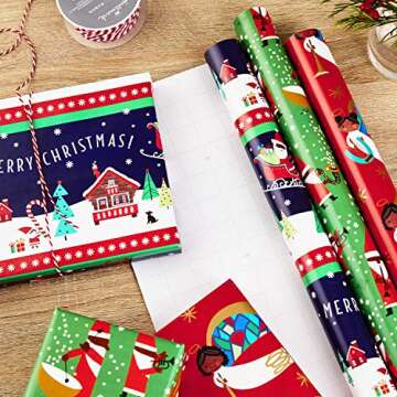 Hallmark Tri Pack IOP Mahogany Roll Wrap, Pack of 3, Jazzy Santa, 3 Pack