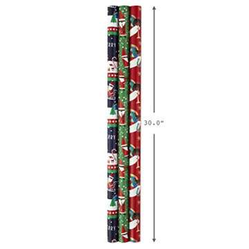 Hallmark Tri Pack IOP Mahogany Roll Wrap, Pack of 3, Jazzy Santa, 3 Pack
