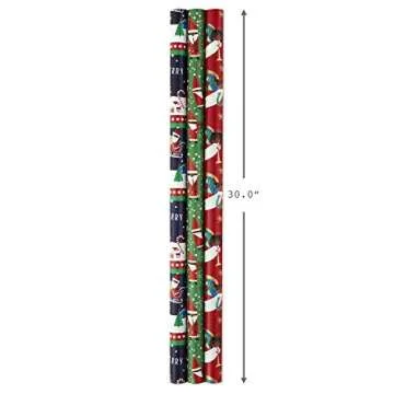 Hallmark Tri Pack IOP Mahogany Roll Wrap, Pack of 3, Jazzy Santa, 3 Pack