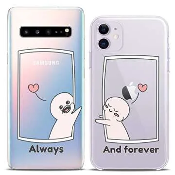 Cavka Matching Couple Cases Compatible for iPhone 16 15 14 13 12 11 Pro Max Mini Xs X 6s 8 Plus 7+ Xr 10 SE 5 Cartoon Slim Nice Love Clear Cover Always and Forever Design Flexible Cute Print BFF Funny